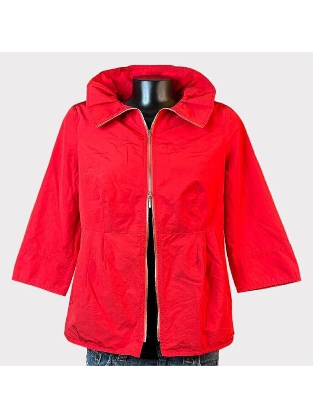Doncaster Womens 8 Red 3/4 Sleeve Jacket w/ Offset Zipper Pop Up Collar Pockets